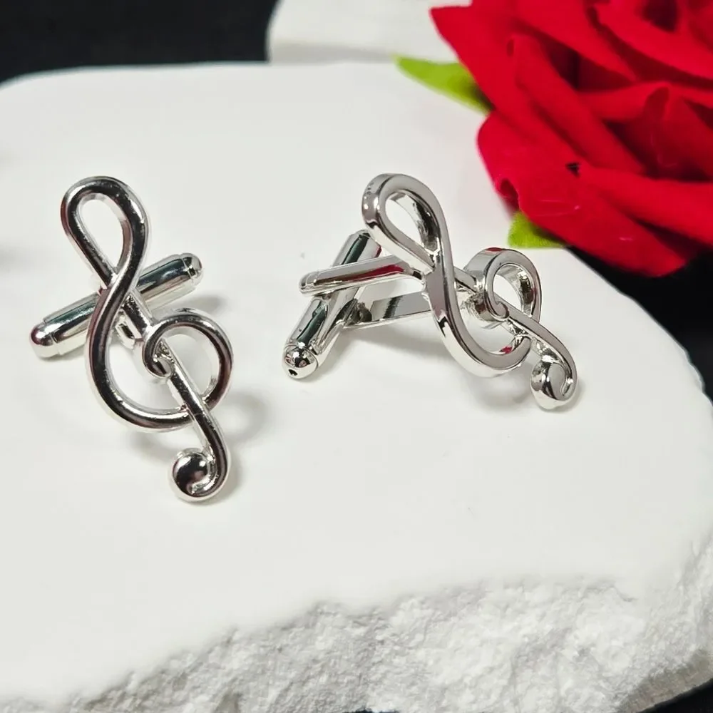 Silver Treble Clef Cufflinks Music Symbol Formal Wedding Gift Professional Wear